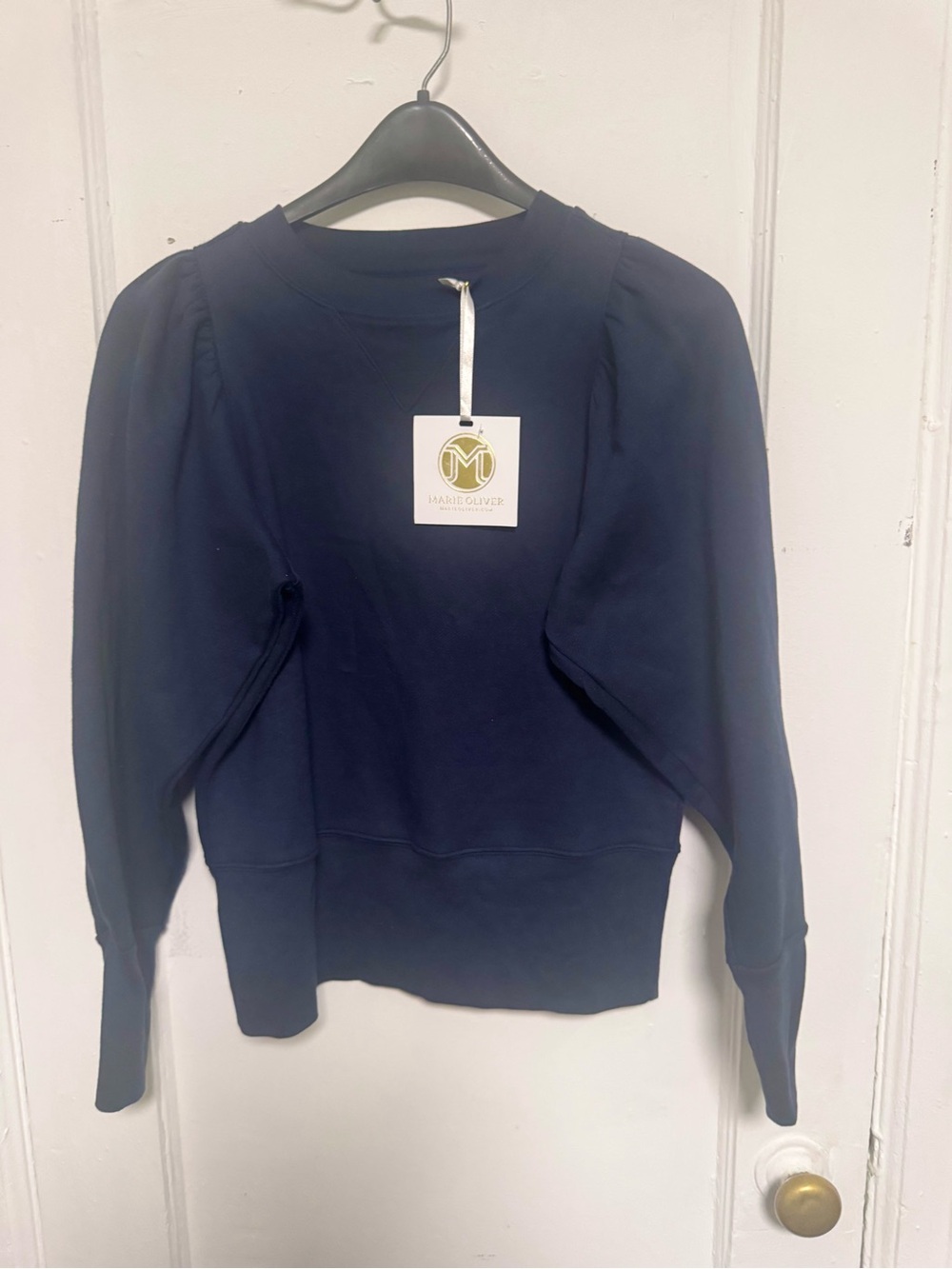 NWT Marie Oliver “Gracen” Pullover Puffsleeve Sweater Top S- Navy Blue